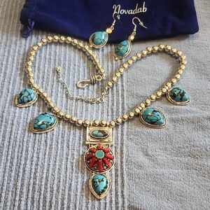 Silver and Turquoise Necklace Set